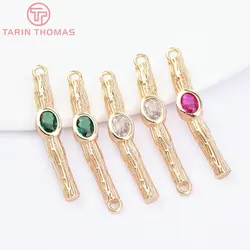 (6963) 6PCS 4x22.5MM 24K Gold Color Brass with Zircon Stick Shape Charms Pendants High Quality Jewelry Making Findings Wholesale
