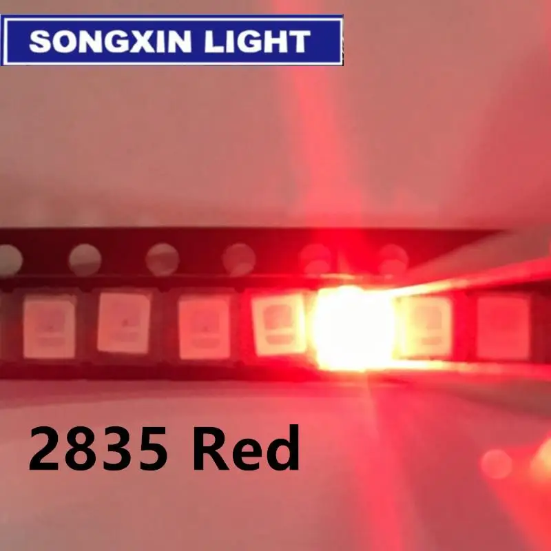 100PCS 12-20LM 2835 Red SMD LED 0.2W high bright light emitting diode chip leds 620-625NM PLCC-2  60Ma SMD/SMT 3528 Red