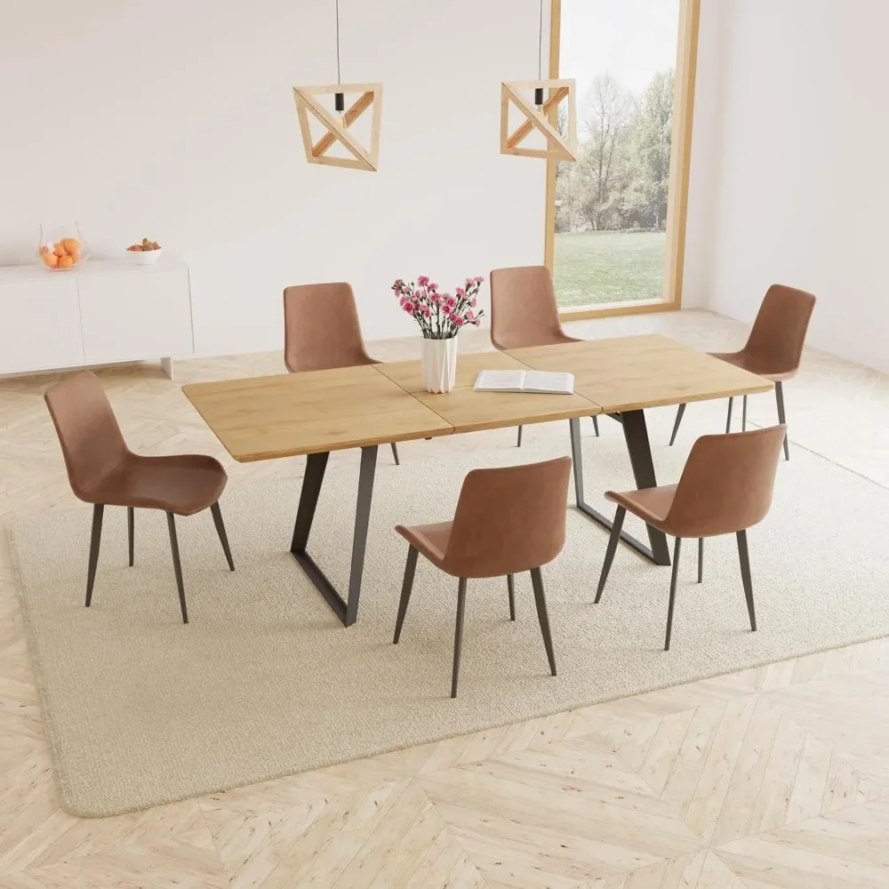 Dining Room Sets, Modern mid-Century Table and Chairs, Rectangular Wooden Expandable Table, Dining Room Sets