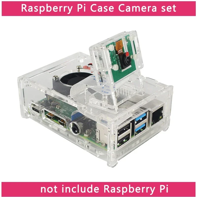 

Raspberry Pi 4 Model B Acrylic Case 5MP OV5647 Camera FFC Acrylic Holder Cooling Fan Heat Sinks for Raspberry Pi 4