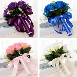 Silk Wedding Bouquets Holding Flowers Artificial Rose Wedding Bouquet White Champagne Bridesmaid Bridal Party