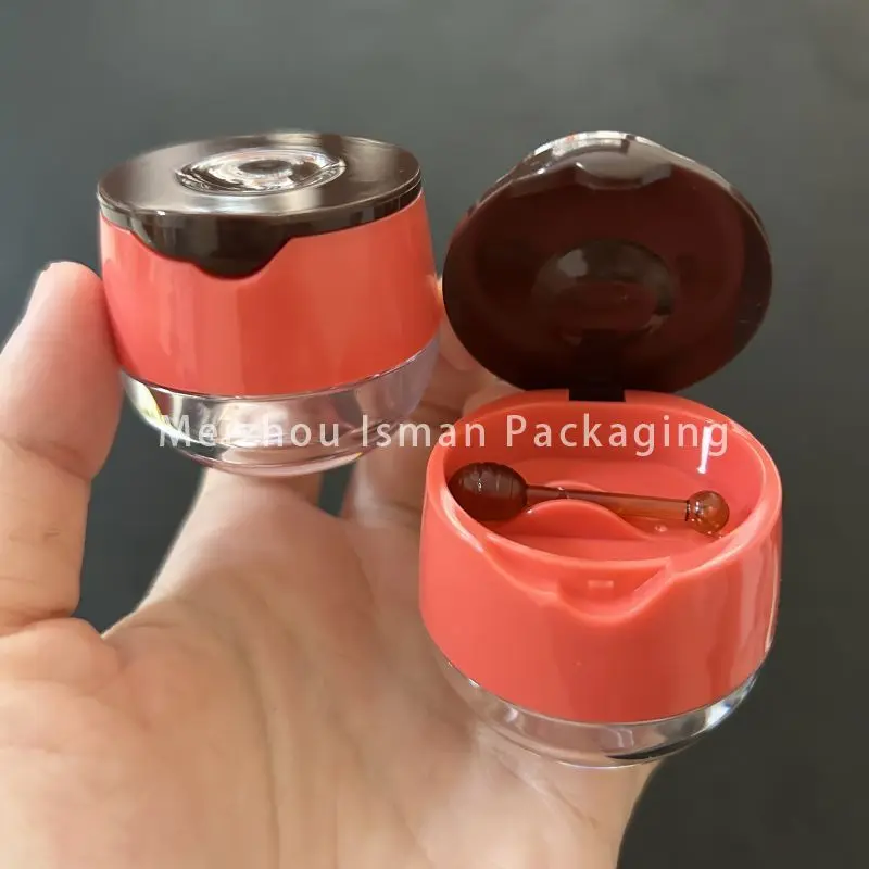 

50Pcs empty Refillable watermelon red lip balm packing bottles with brush lip mask jars cute lip scrub container with stick 6g