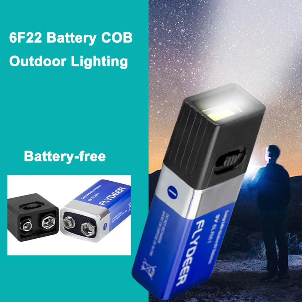 Mini 9V Battery Flashlight Powered by 6F22 Battery High Brightness COB Lighting Work Light Adjustable Durable Outdoor Lighting