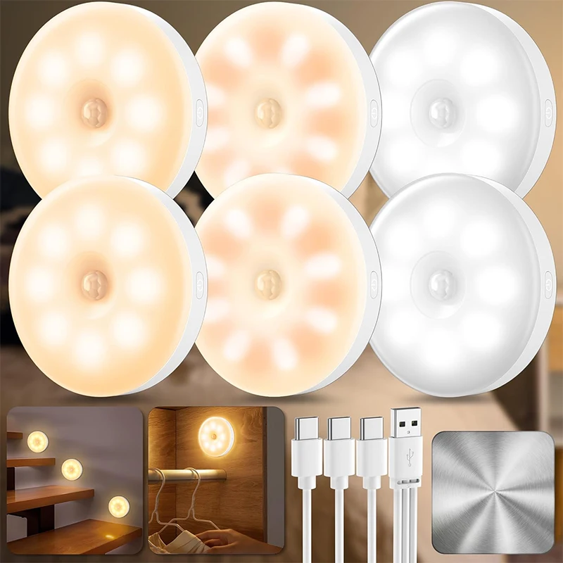 

Rechargeable 3Color Dimmable Night Lights Mini Portable Bedside Lamp Small Round Lamps