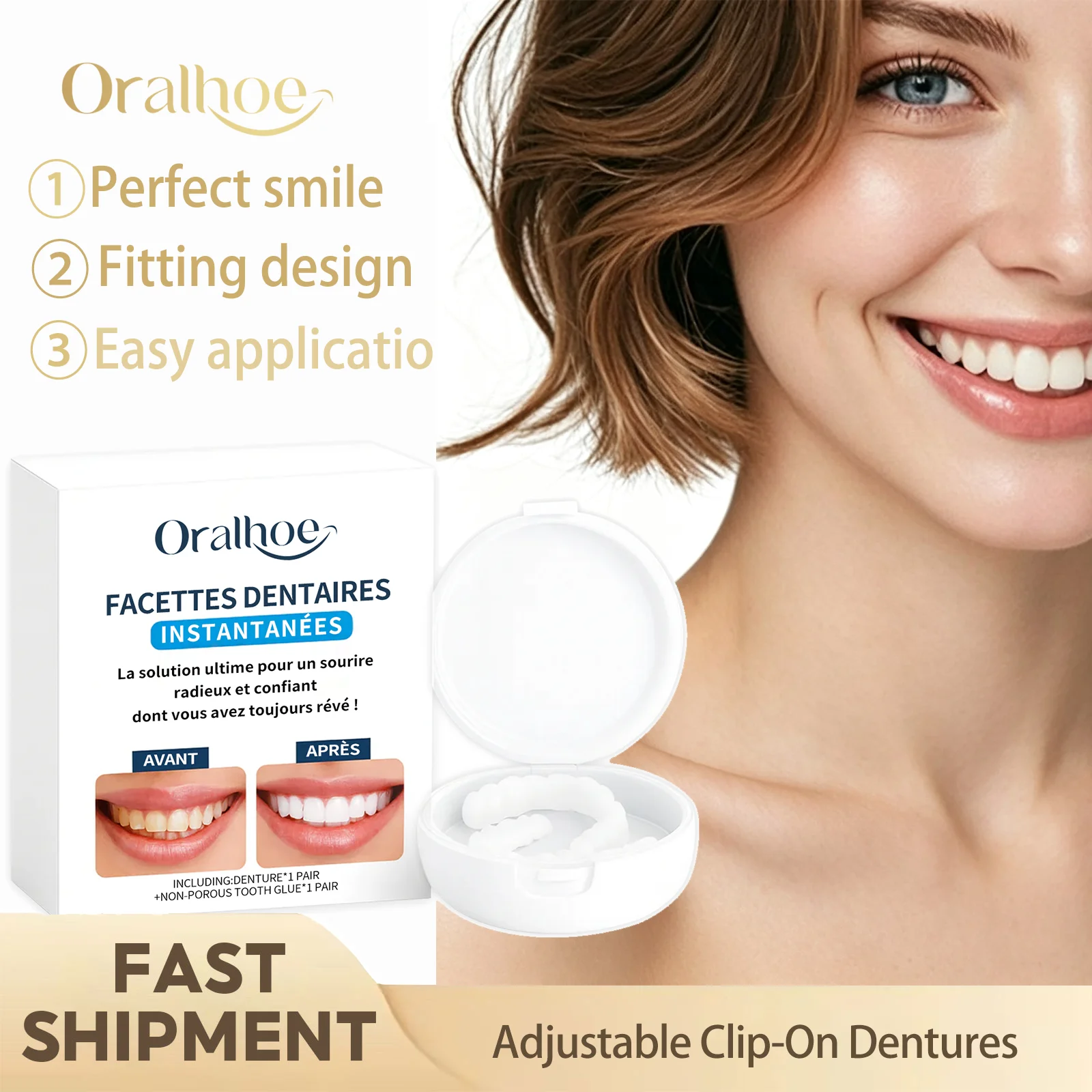 Oralhoe Adjustable Clip-On Dentures Perfect Smile Fitting Design Comfortable Wear Easy Install Cover Missing Tooth Fill Gaps