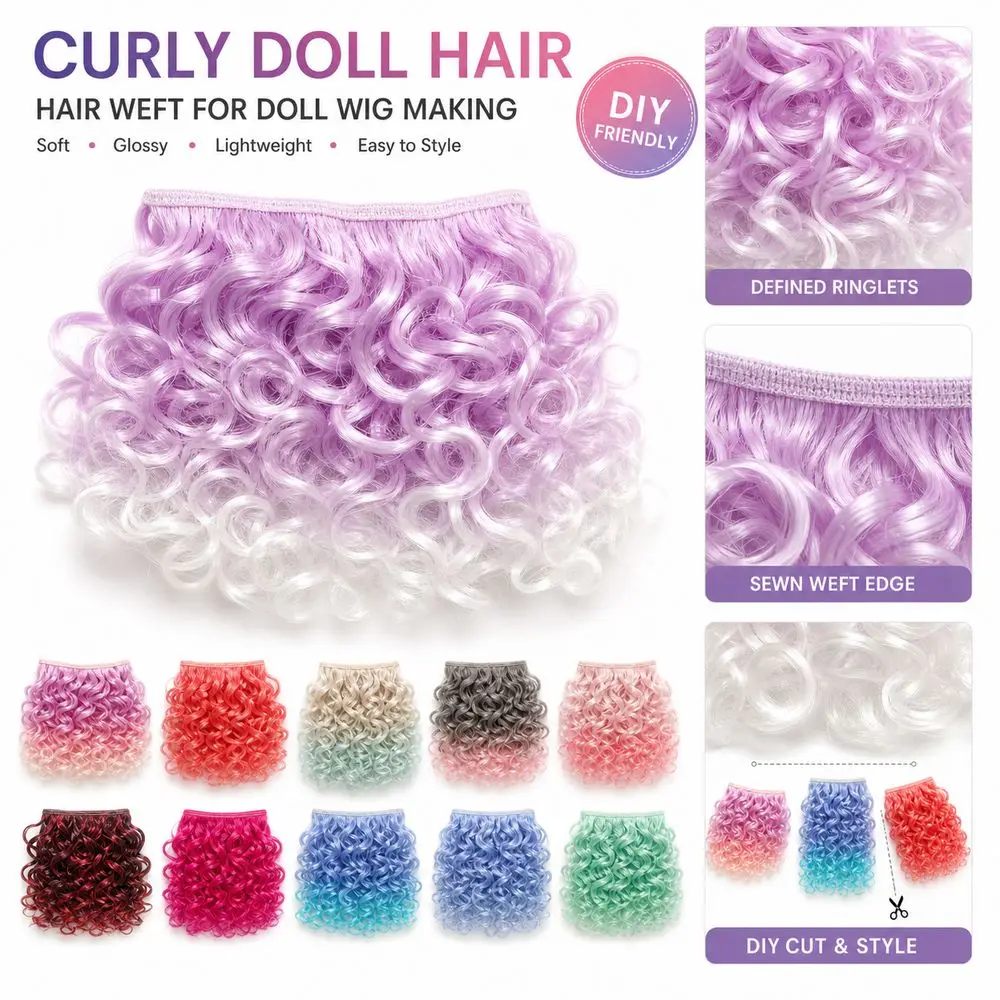 DIY 15CM Length Curly Hair Chemical Fiber Imitation Wool Roll Wig Accessories Gradient Color Hair Extensions For BJD SD
