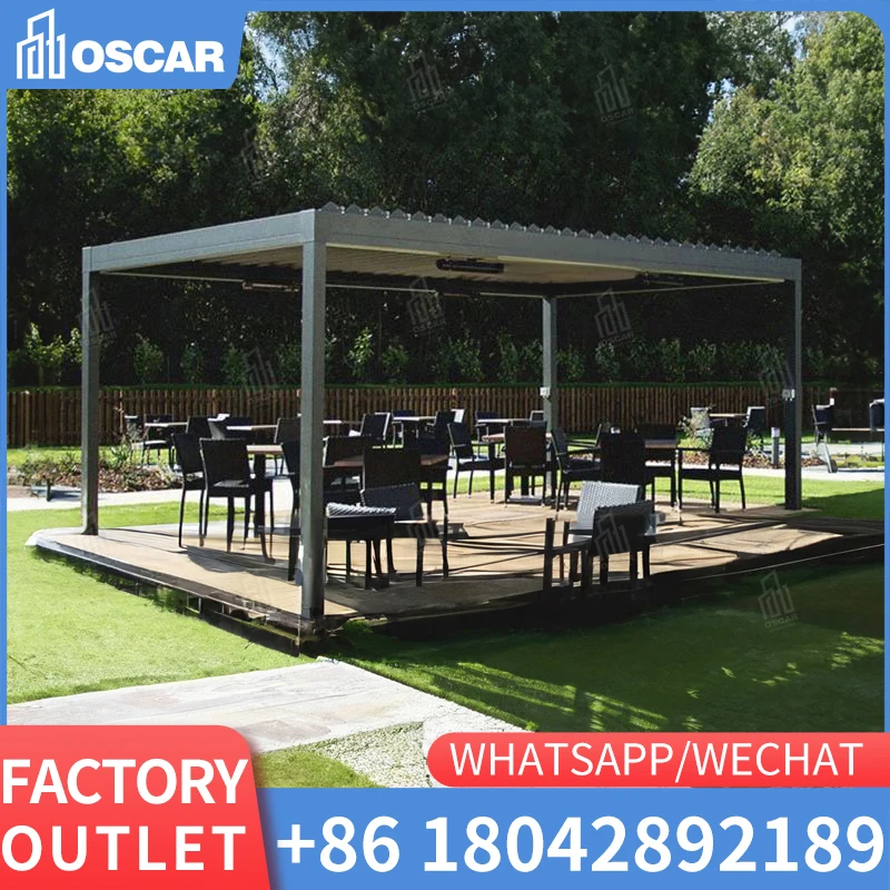 Outdoor Bioclimatic Pergolas Automatic Adjustable Rotatable Louver Roof Canopy Waterproof Aluminum Motorized Pergola