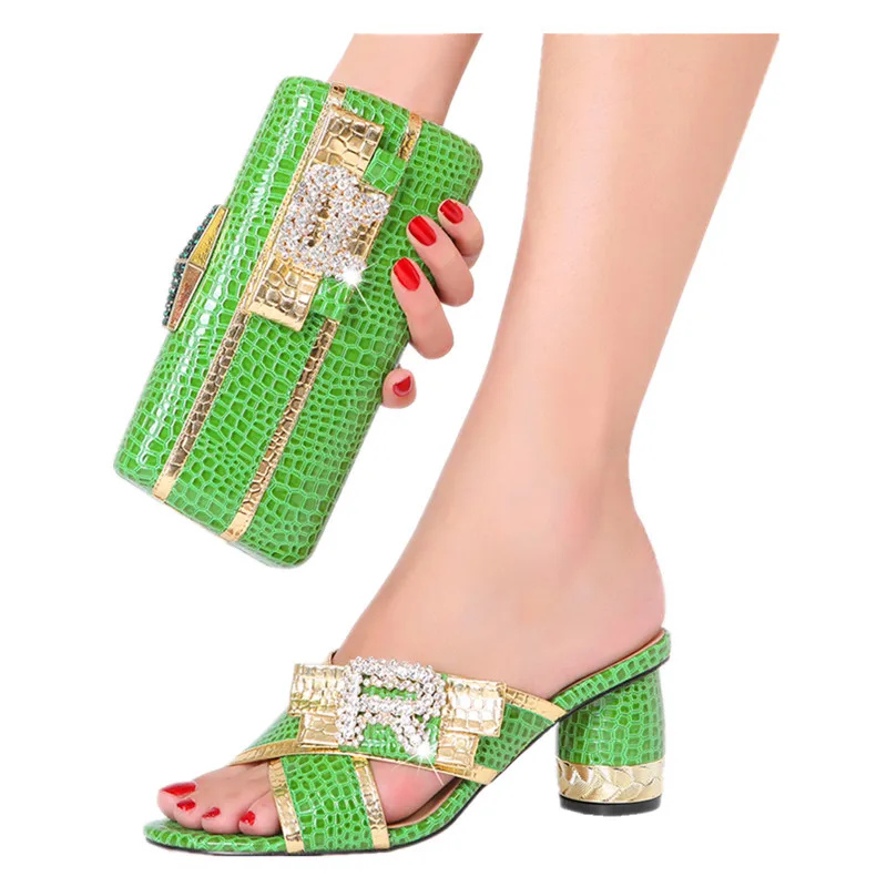 

Italy Latest Design Summer Women African Nigerian Shoes and Bags Set High Heel Slippers High Quality