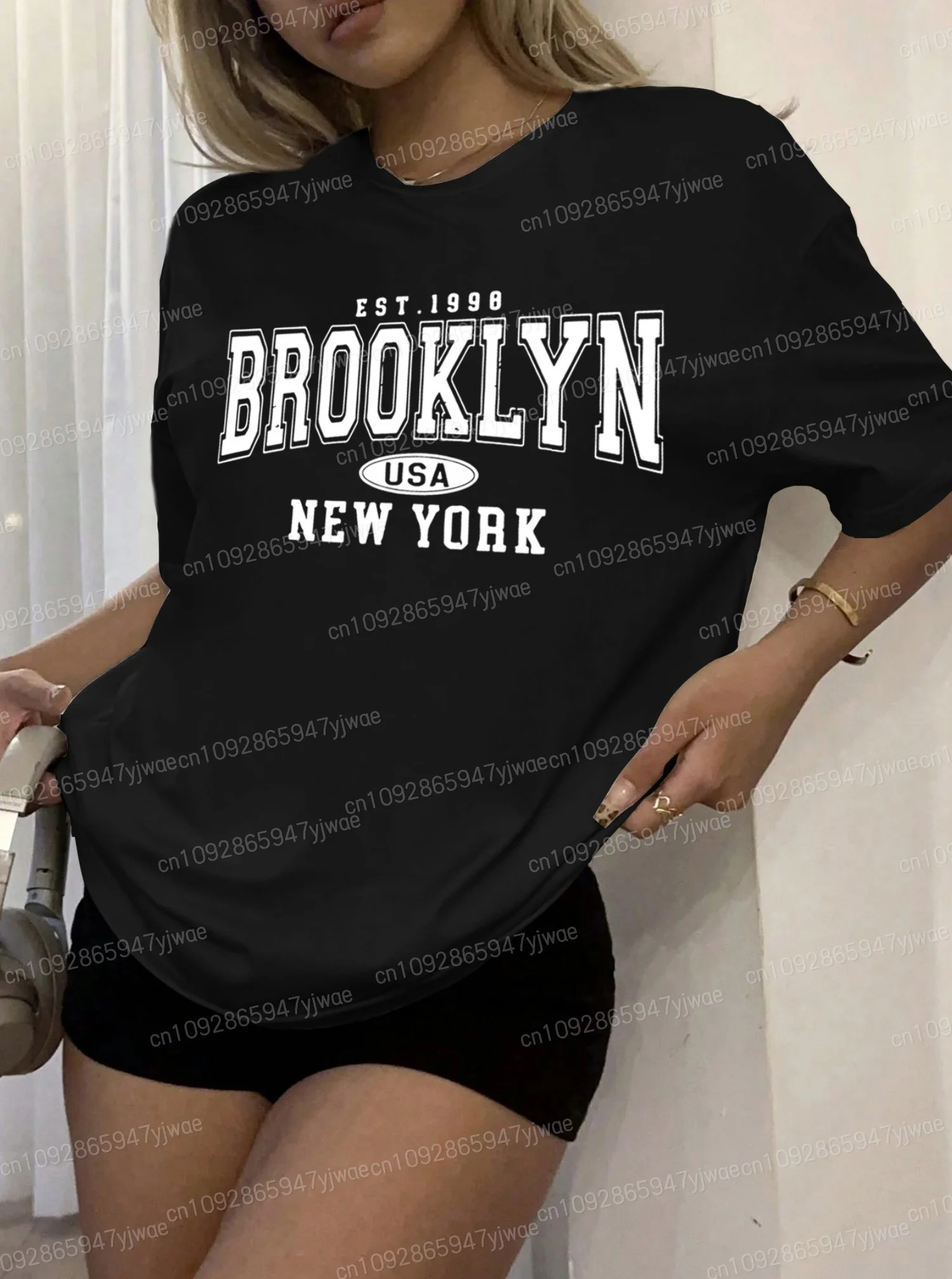 2025 Vrouwen BROOKLYN NEW YORK Print O-hals Korte Mouw T-Shirt Zomer Tee Baseball Jerseys Streep plus size vrouwen Sport T-Shirt