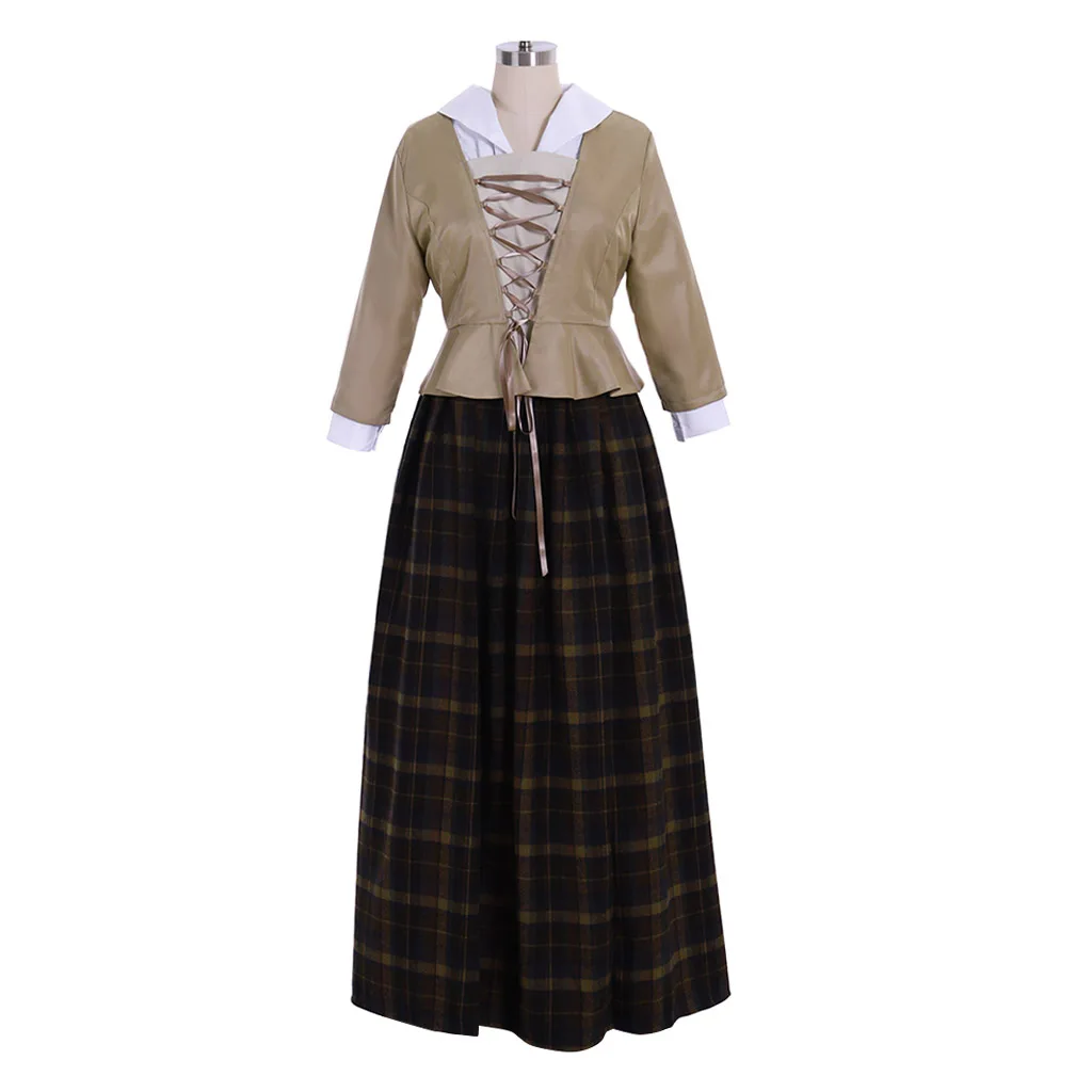 Jenny Fraser Murray Cosplay Outlander Dress Female Highland Scotland Shirt Ruffle Coat Plaid Skirt Halloween Carnival Party Suit