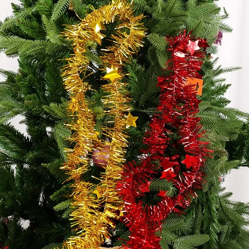 1.8M Christmas PVC Tinsel Ribbon Garlands Christmas Tree Hanging Plastic Colorful Star Ornaments Home Xmas Wedding Decorations