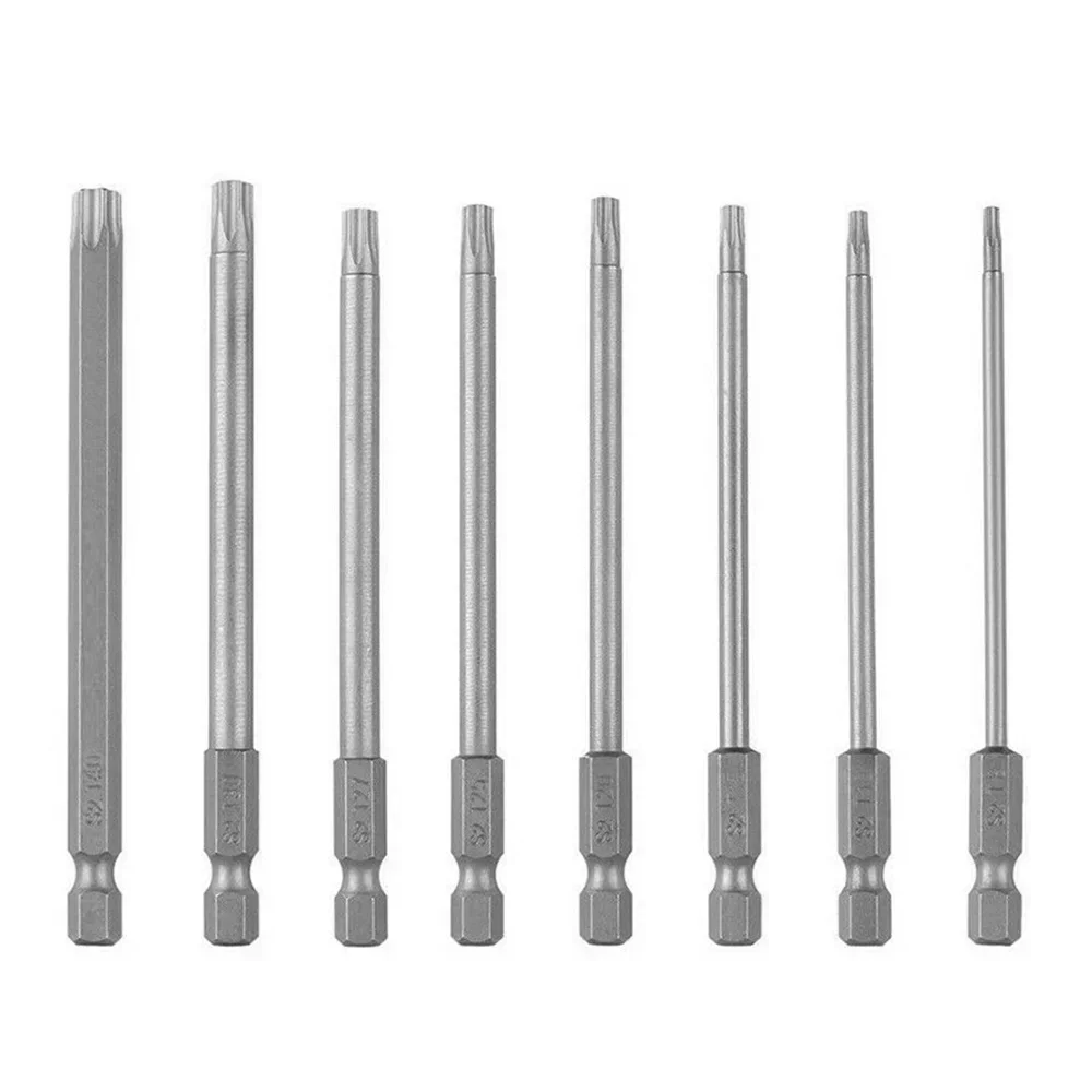 8 teile/satz 150mm 1/4 "Magnetische Sechskantschaft T8 ~ T40 Lange Stahl Torx Sicherheit Elektrische Schraubendreher Bit Set 150 MM Extra Lange