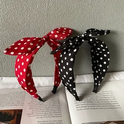 2024 Wine Red Polka Dots Bow Headband for Women Hair Accessories Lovely Rabbit Ear Knotted Hairband Not Slip Adults Hair Band