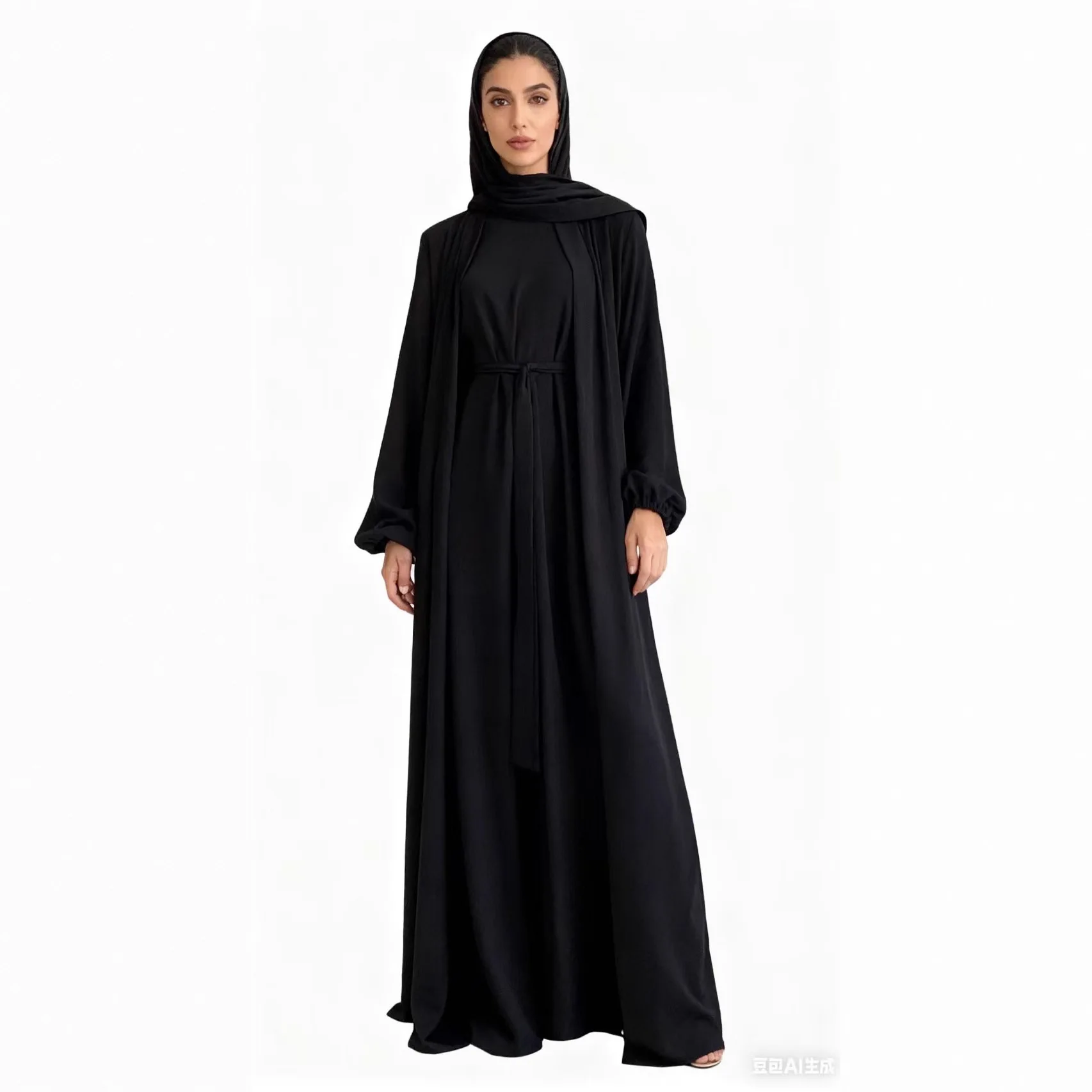 

Скромная длинная карманная однотонная абая, мусульманская длинная абайя из двух частей, элегантная однотонная модная абая, повседневный кафтан с длинными рукавами