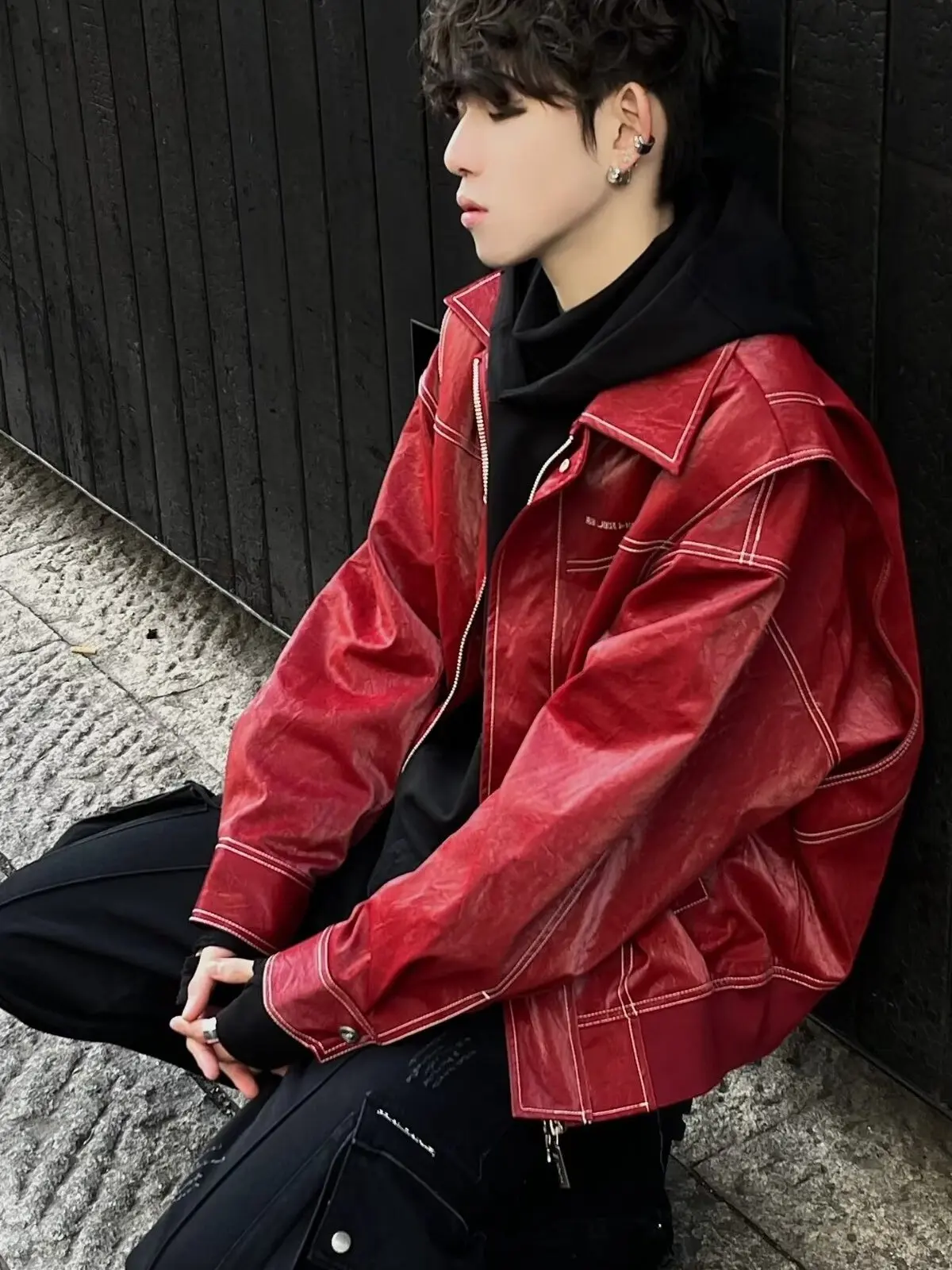 

American Retro Red Motorcycle Sle PU Leather Jaet Men's ort Coat Spring Autumn Cool Design Unique Small Cro Jaet