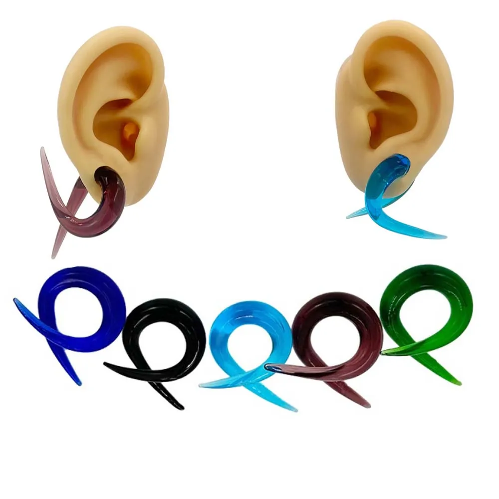 1 Pair Special Shaped Twisted Multi-color Glass Ear Piercing Expander Body Piercing Jewelry 6-10mm