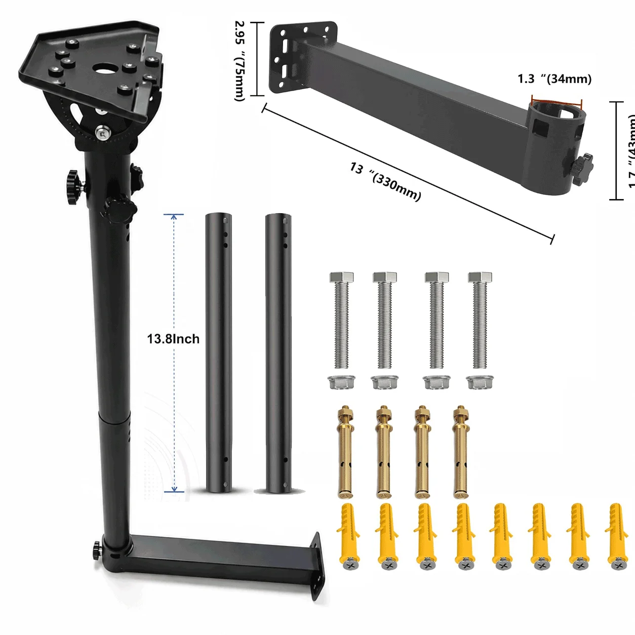 Starlink Mini V4 Roof Mount,Adjustable 160°Tilt & 360°Rotation,Heavy-Duty Metal Bracket with Aluminum Pipe Adapter Mounting Kits