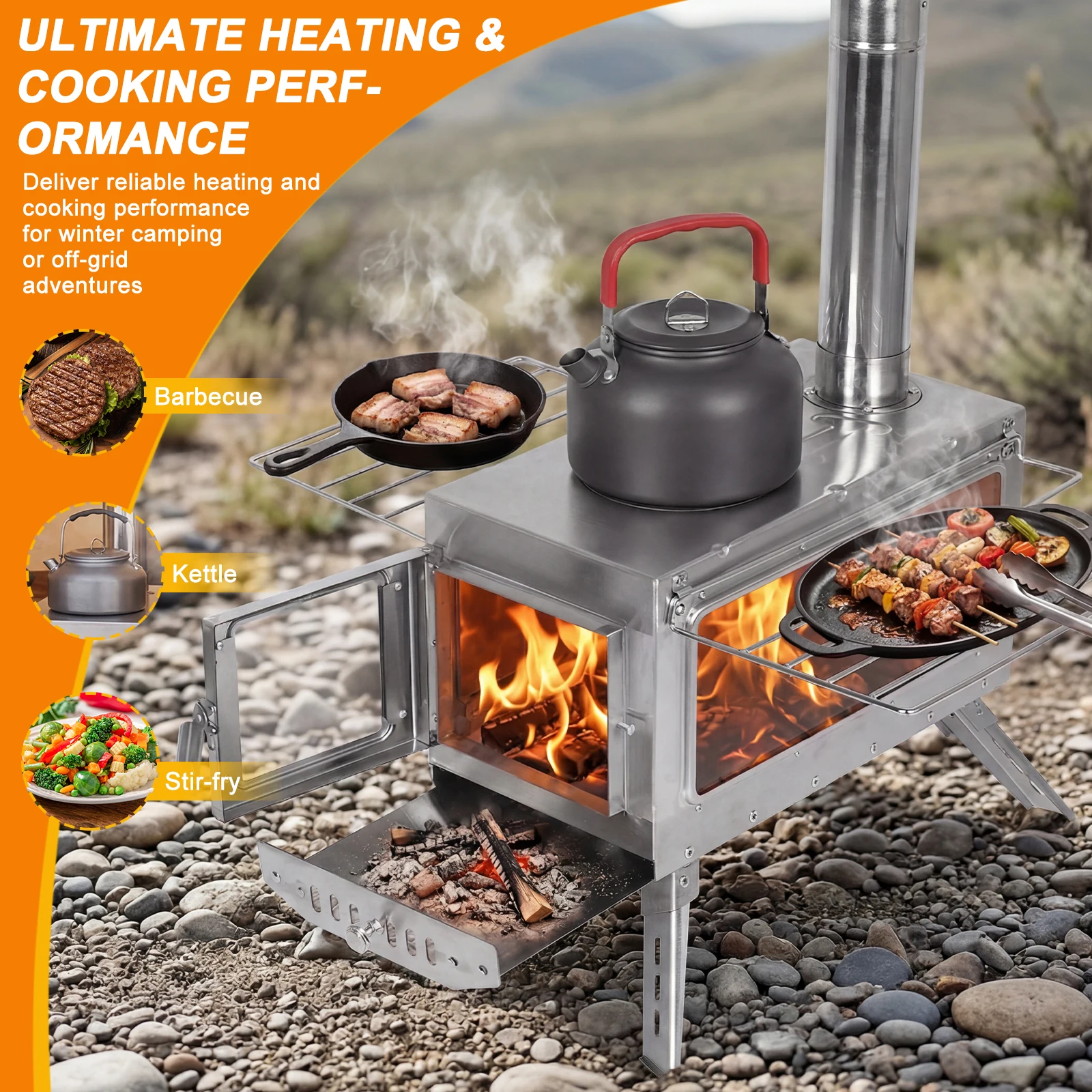 

Всепогодный уличный обогреватель с дымоходом, печь-камин, нержавеющая, для палаток, укрытий, кемпинга