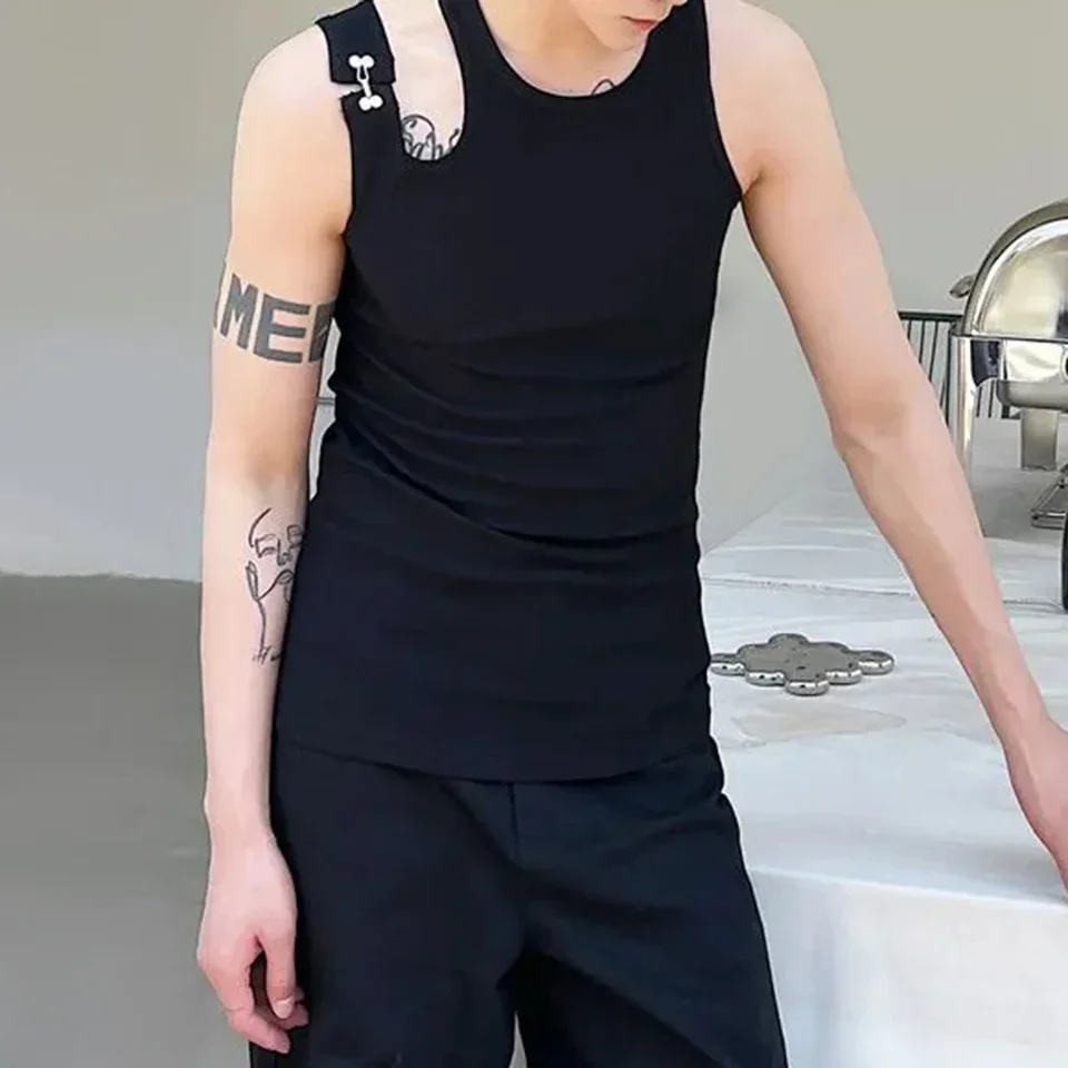 Mens Casual Hollow Tight Shoulder Strap Design Vest New Genderless Trendy Nightclub Shaping Sexy