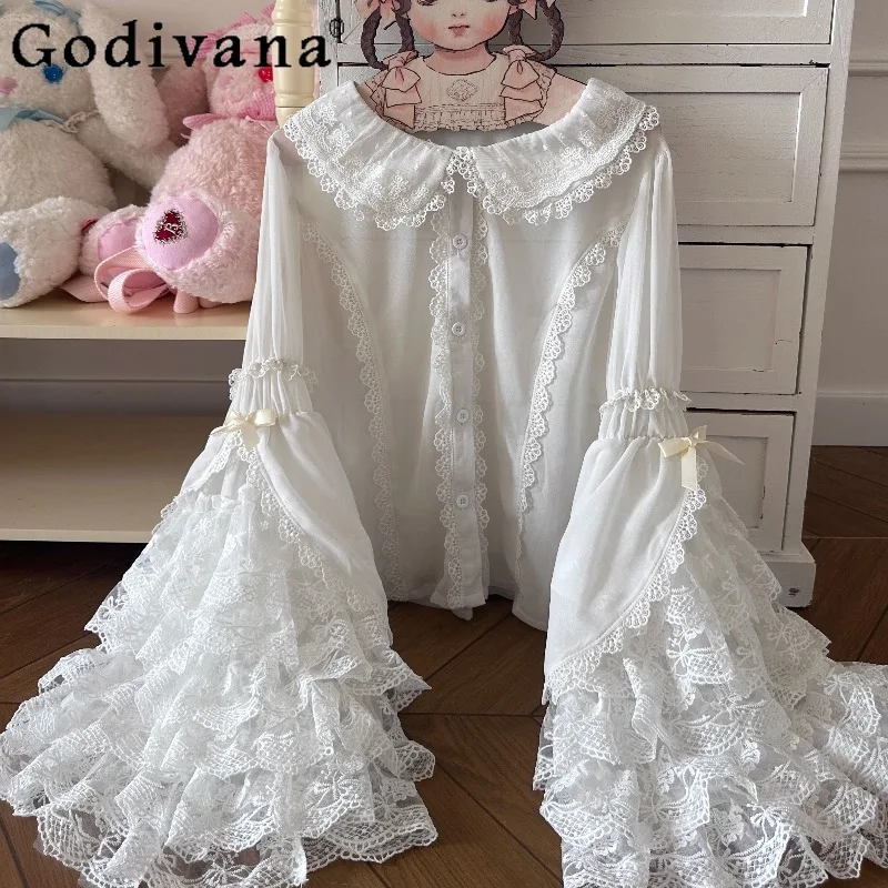 

Princess Sleeve Lace Elegant Shirt for Women Original Lolita Versatile Large Sleeve Blouses Female Inner Wear Lolita Shirt Top