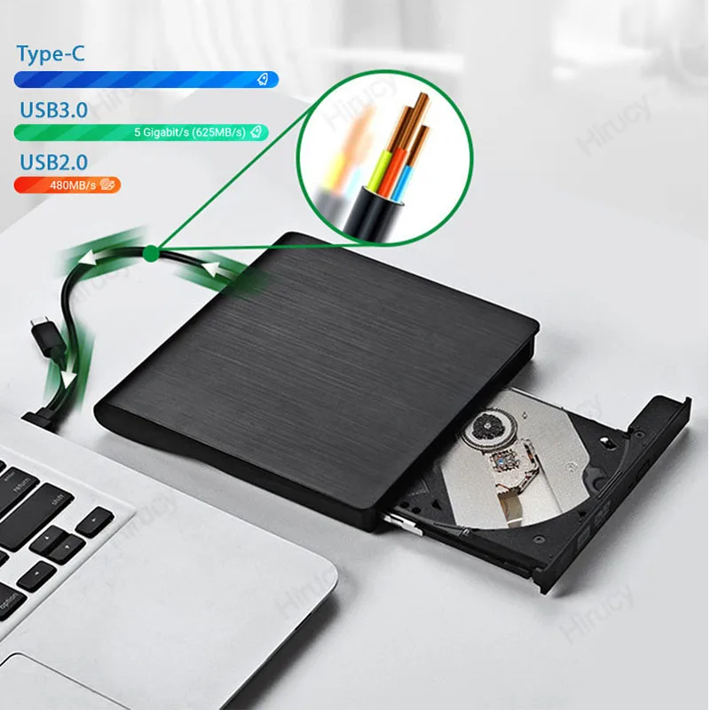 External Bluray DVD Drive USB3.0 Type C External Optical Drive BD/CD/DVD-RW Player Burner/Writer/Reader for Laptop PC Windows