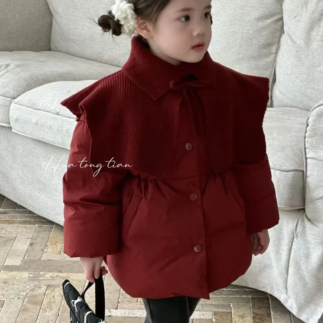 Winter Children's Cotton Jacket Medium-sized Children Korean Short Version Clothing Knitted Hat Stylish Jacket