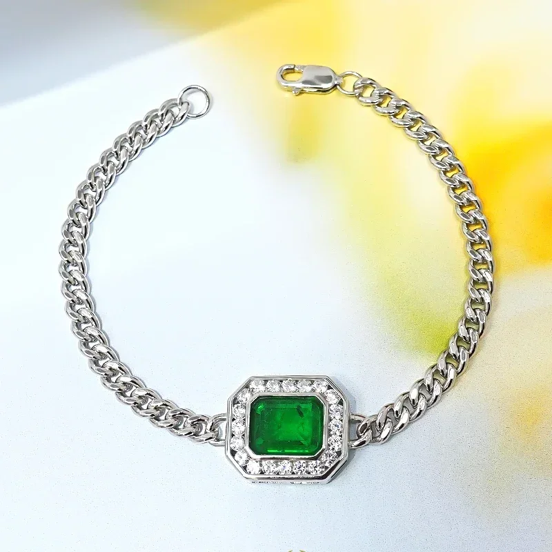

Simple Jade 925 Sterling Silver Bracelet Set with High Carbon Diamond Temperament Retro Fashion Wedding