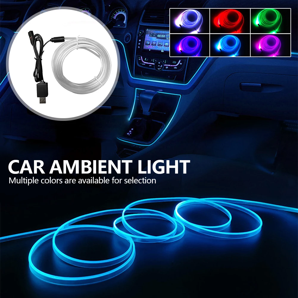 RGB LED Fiber Car Ambient Light Strip Multi-color Dashboard Decoration Interior Mood Light 1/2/3/4/5 Meter Custom Length