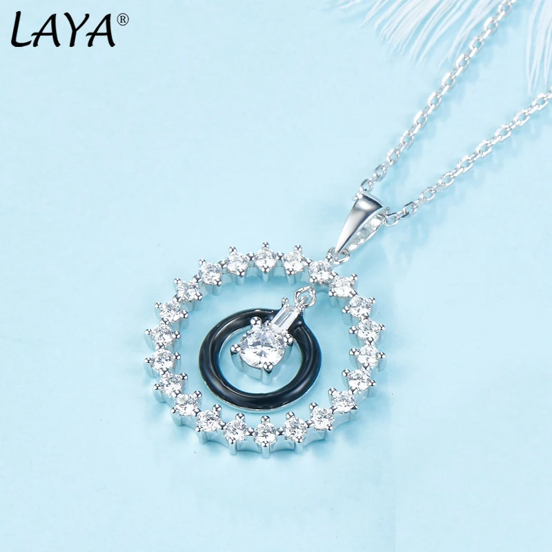 LAYA 100% 925 Sterling Silver Pendant Necklace For Women Sparkling Zircon Fashion Modern Trendy Fine Jewelry