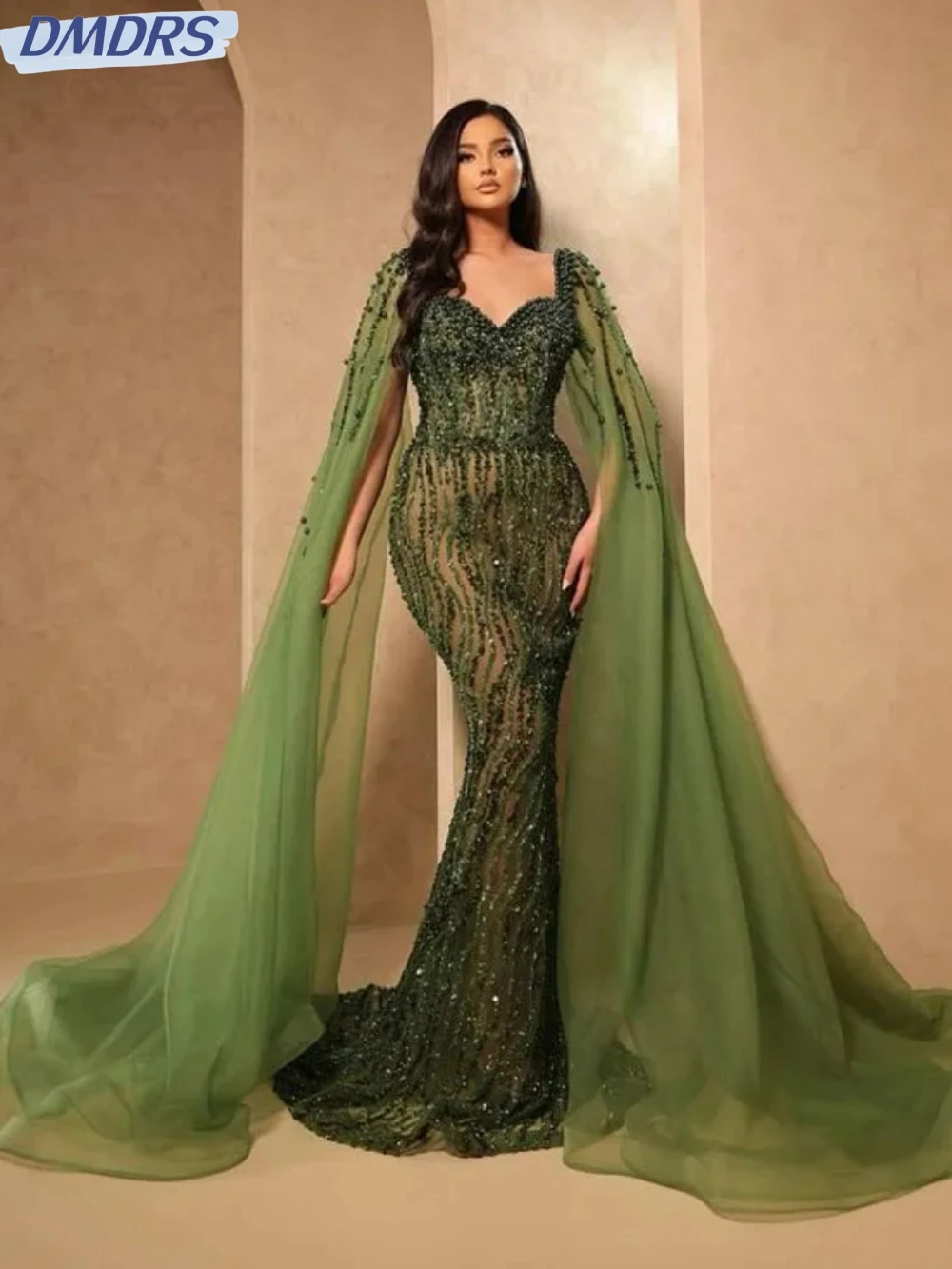 Elegant Green Mermaid Prom Gown Sweetheart Neck Cocktail Dresses Sparkly Sequins Beads Evening Dress Customized Robe De Mariée