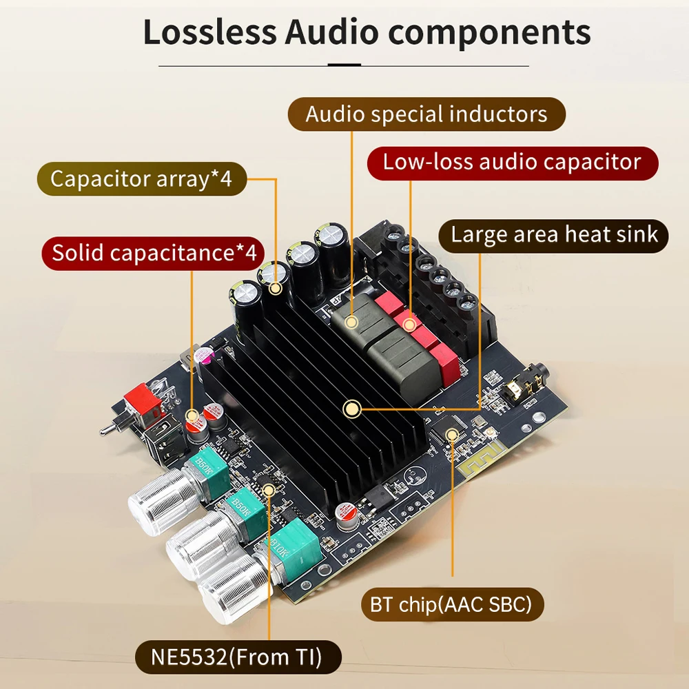 DC12-30V BT5.2 Digital Amplifier Board 2*100W Stereo TPA3221 Amplifier Chip BT/AUX/U Disk/USB Input