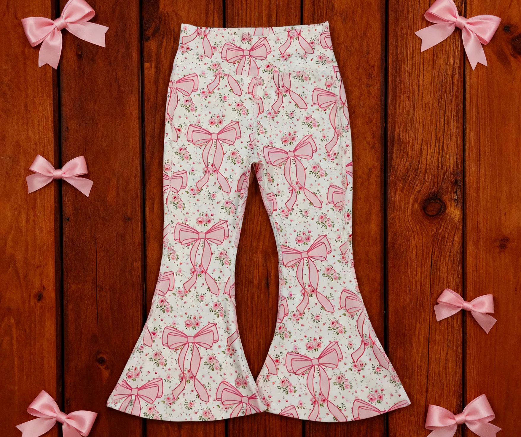 

Z1008-08 P0773 Kids Fall Clothes Bows Print Baby Bell Bottom Pants Children Yoga Clothing