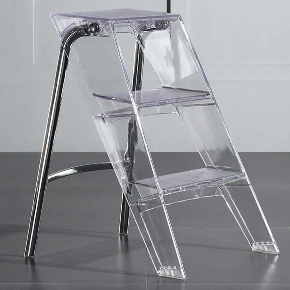 

Transparent Acrylic 3-Step Ladder Step Stool, 150kg Capacity, Folding, Electroplated Silver Iron Frame, L44xW52xH63cm