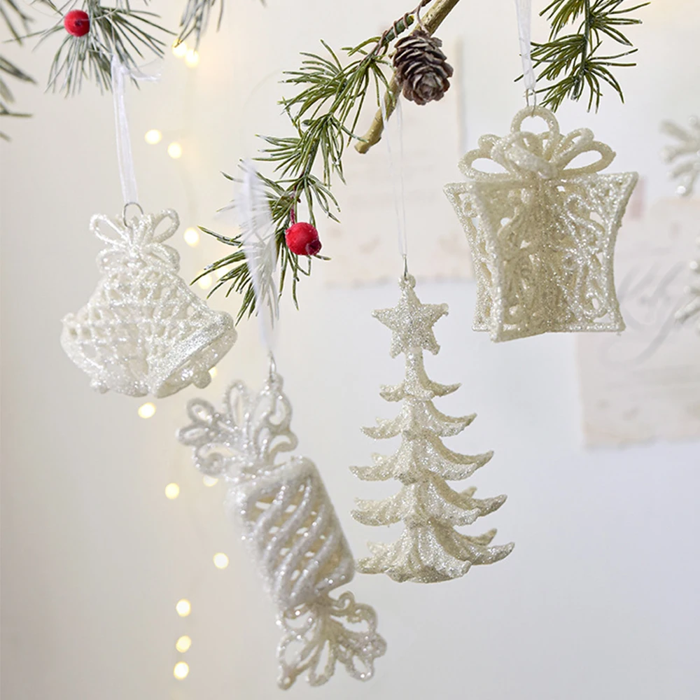 Christmas Tree Ornaments White Hanging Tree Decorations Sparkling Hanging Accessories For Wedding Birthday Party