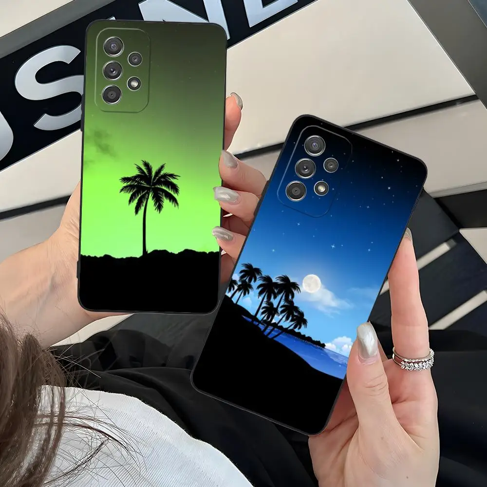 Sunset Coconut Trees Matte Mobile Phone Case for Samsung Galaxy M55 54 42 35 34 33 32 23 22 15 14 13 12 F55 5G Colorful Cover
