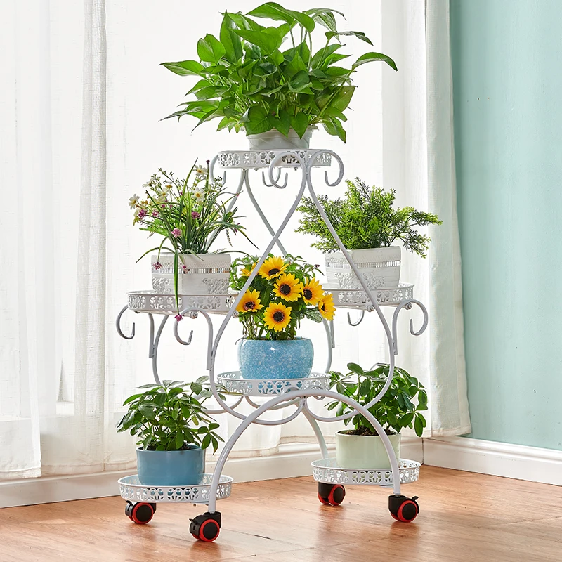 

Heart-Shaped Plant Shelves - Modern Minimalism, Floor-Standing Wrought Iron Pot Stand with Wheels, for Garden Plants