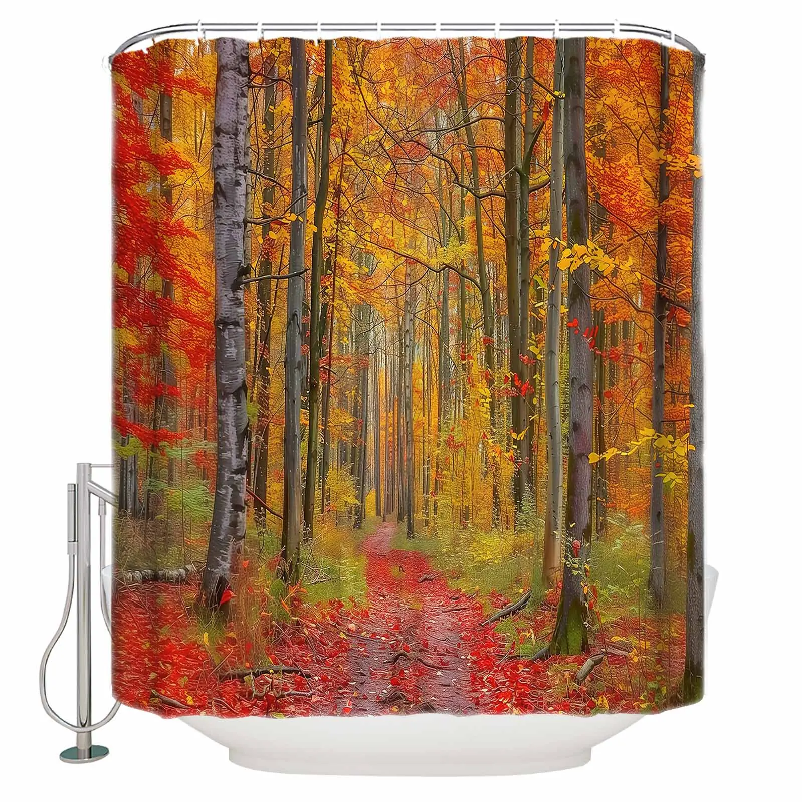 Autumn Forest Fallen Leaves Shower Curtains Waterproof Bath Curtains Home Decor Modern Luxury Bathroom Curtain