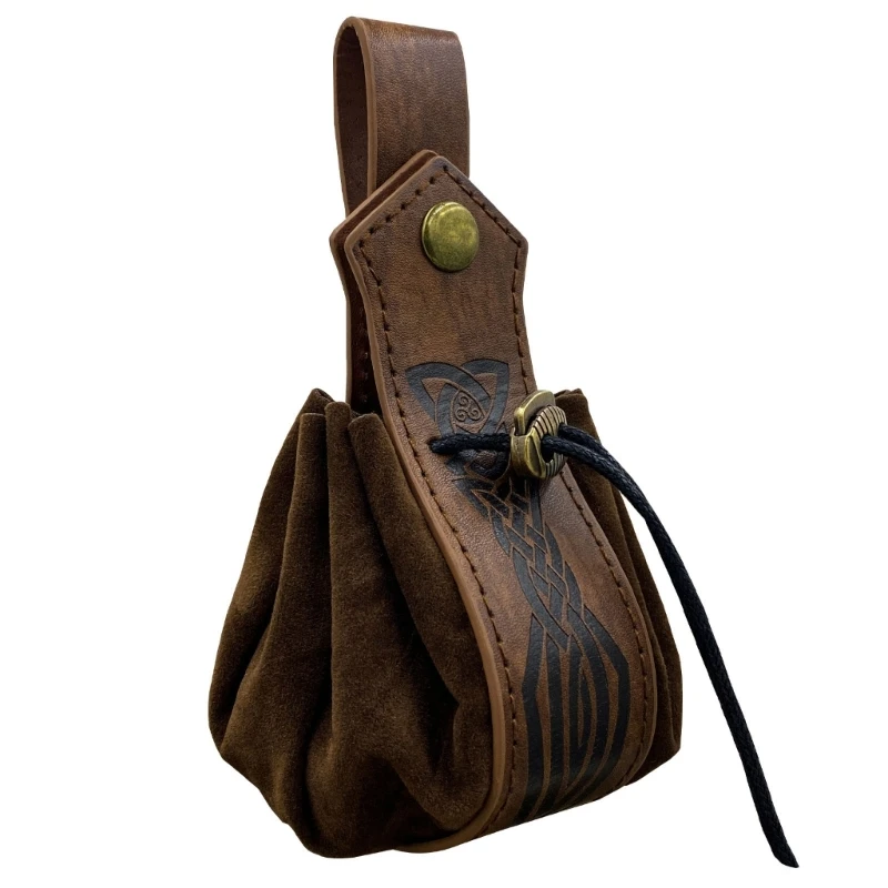 Medieval Leathers Vintage Drawstring Bag Waist Pack Portable Coin Purse Dices Bag Easy to Use D5QD