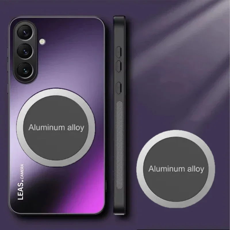 Metal Car Magnetic Holder Phone Case for Samsung S25FE A57/37/27/17/07 A56/36/26/16/06 A55/35/25/15/05S Shockproof Protect Cover