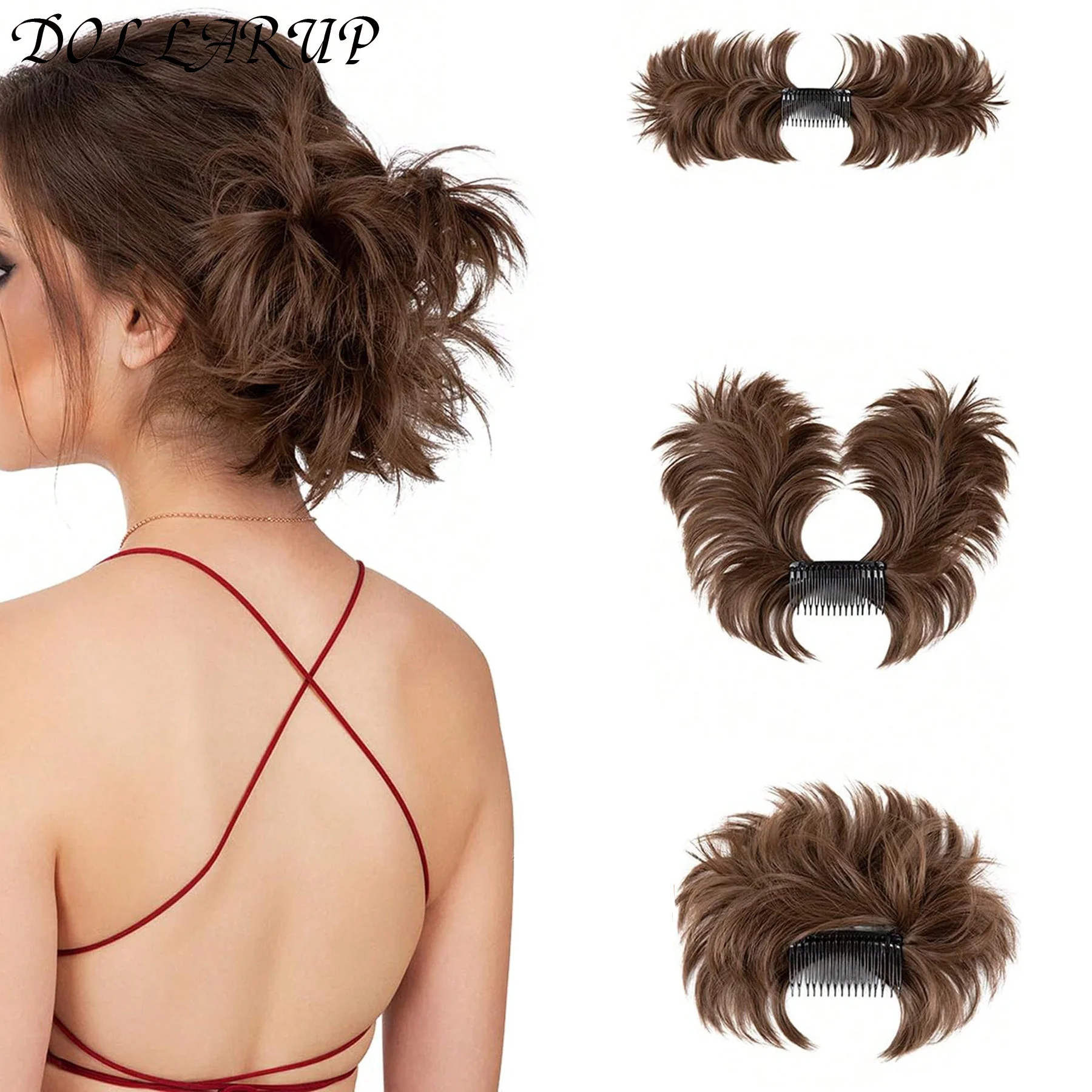 Postiş Kabarık Klip Uzatma Saç Topuz Dağınık Chignon Chouchou Taraklar Chignon Saç Parçası Sarışın Kahverengi Sentetik Sahte Saç