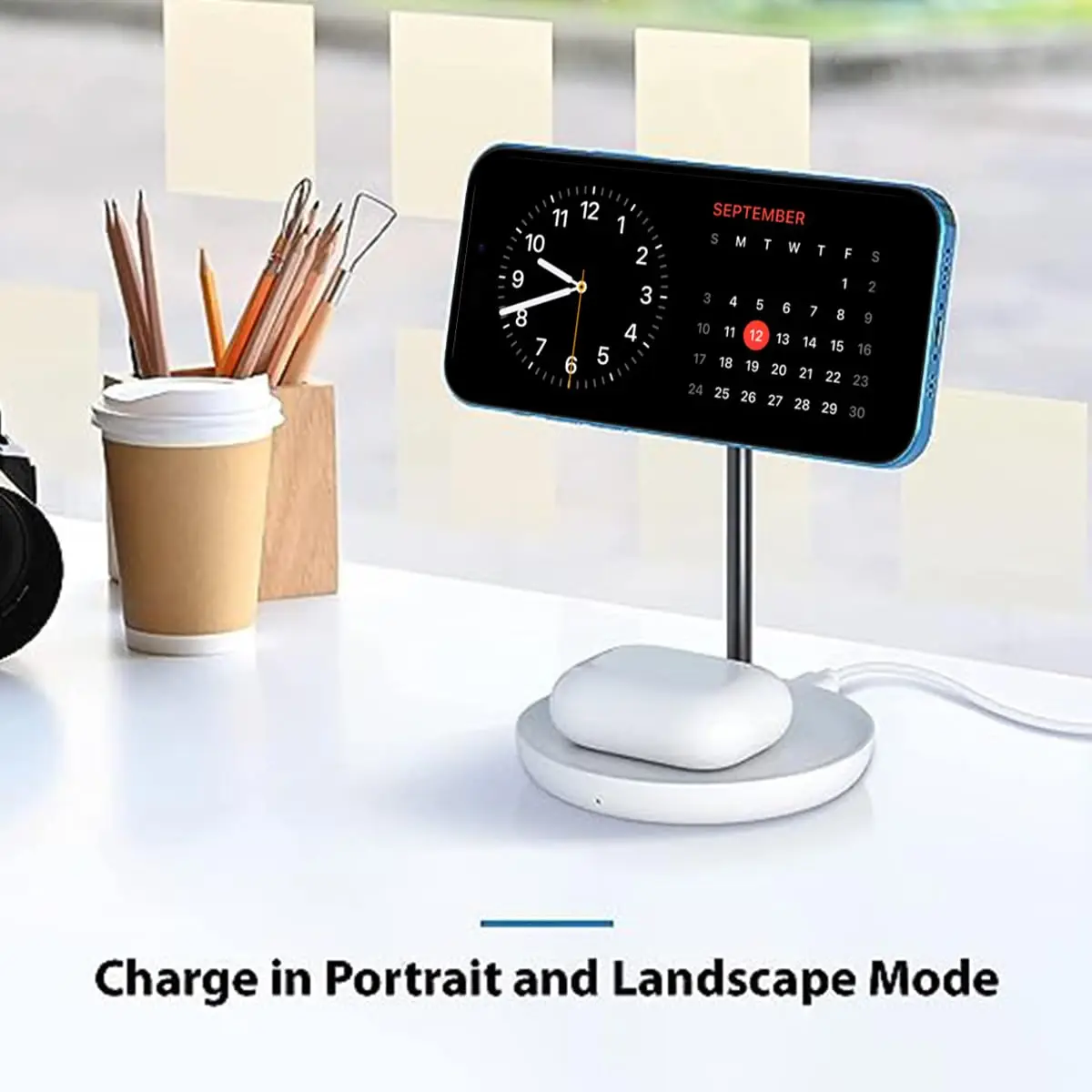 holder til telefon 200 2-in-1 Magnetic Wireless Charger Stand Compatible with iPhone 15/14/13/12 Series/Airpods 2/3/Pro (White)