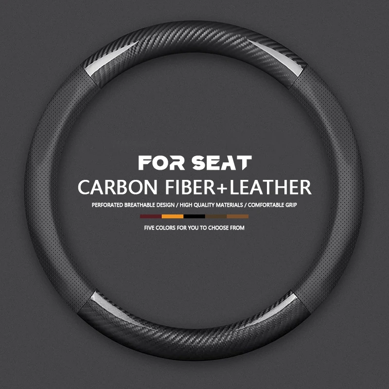 

For SEAT Tarraco Arona Ateca Ibiza Toledo Mii Leon Arosa Exeo ST FR Car Leather Carbon Fiber Steering Wheel Cover Accessories