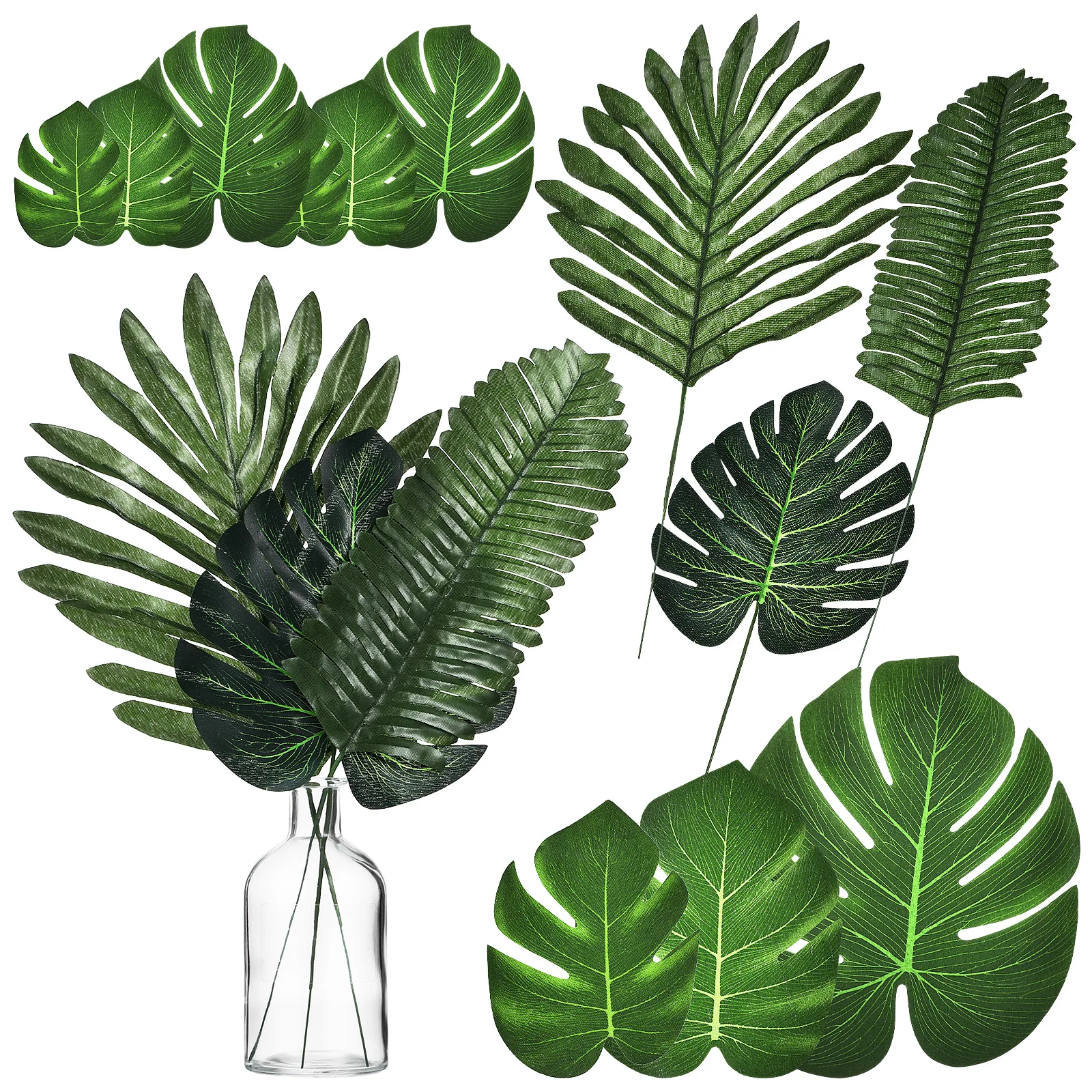 

30 Pcs Simulated Turtle Back Leaf Set Faux Tropical Plants Stems Diy Fake Leaves Artificial Palm