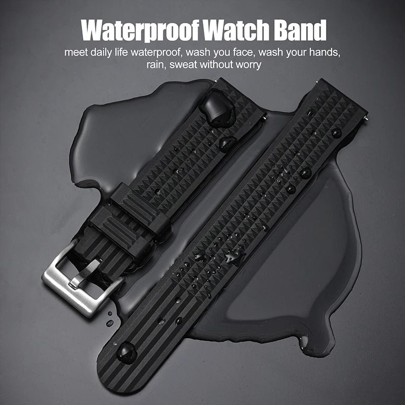 Watchdives-Watch Band, Novo, 20mm, 22mm, Borracha, Liberação Rápida, Suave, Bracelete Universal, Substituição da Fivela de Agulha Inoxidável, Watch