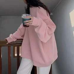 Pink Oversize Hoodies Women 2025 New Spring Autumn O-neck Pullover Sweatshirts Female Korean Style Loose Thin Long Sleeve Tops