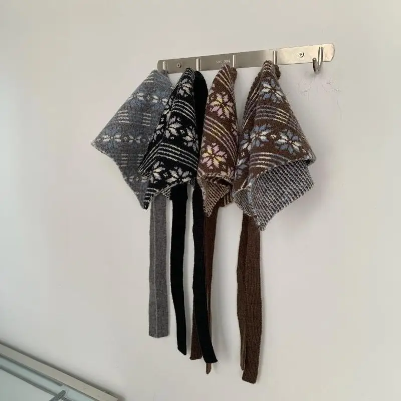 Eleganter Bohemian-Turban, gestricktes Dreieckstuch, warmes bedrucktes Ethno-Stil-Taillenband, Schal, Vintage-Schürze, Streetwear – Detail 6