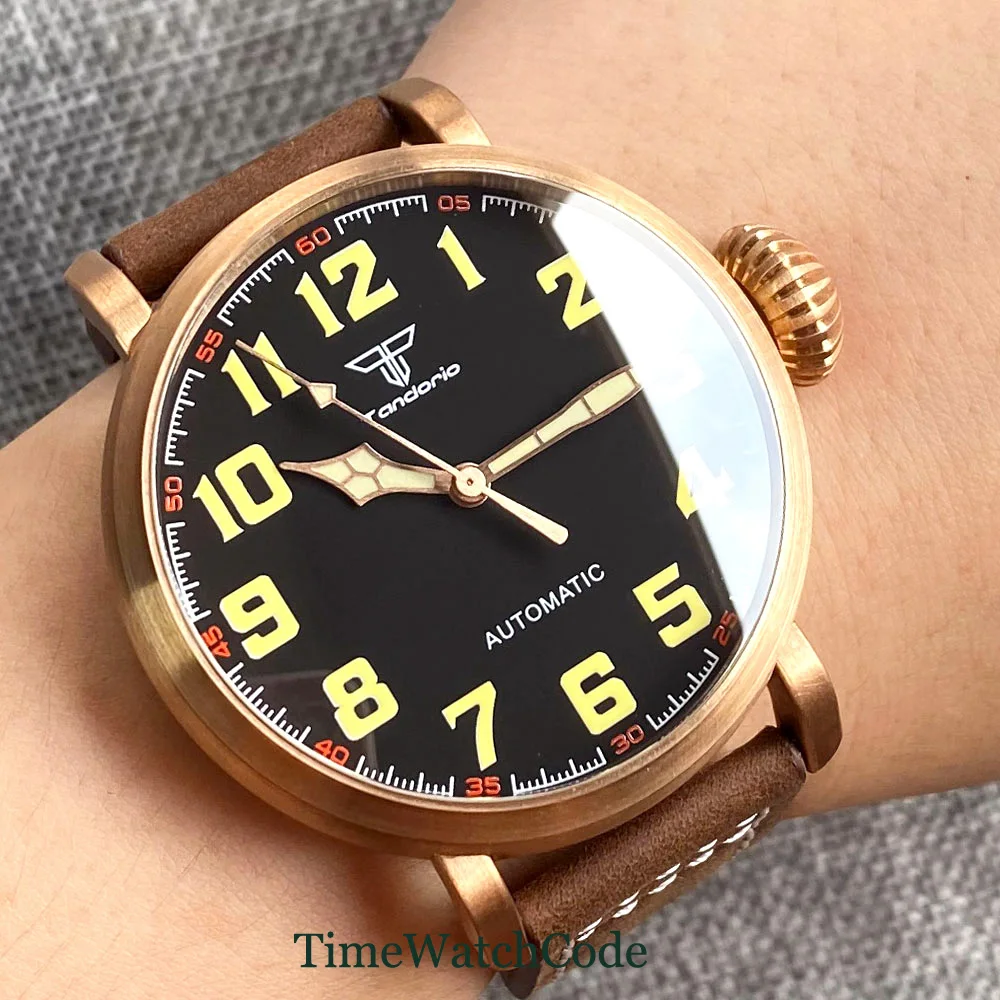 Tandorio 47mm NH35 Diver Men's Automatic Watch CUSN8 Solid Bronze or 316L Steel Case 10ATM Sapphire Crystal Black Dial