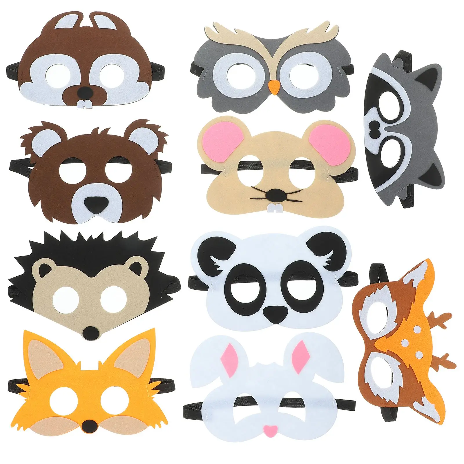 10Pcs Cartoon Masks Jungle Animal Felt Mask For Forest Themed Christmas Halloween Party  Performance Costumes Mask Supplies