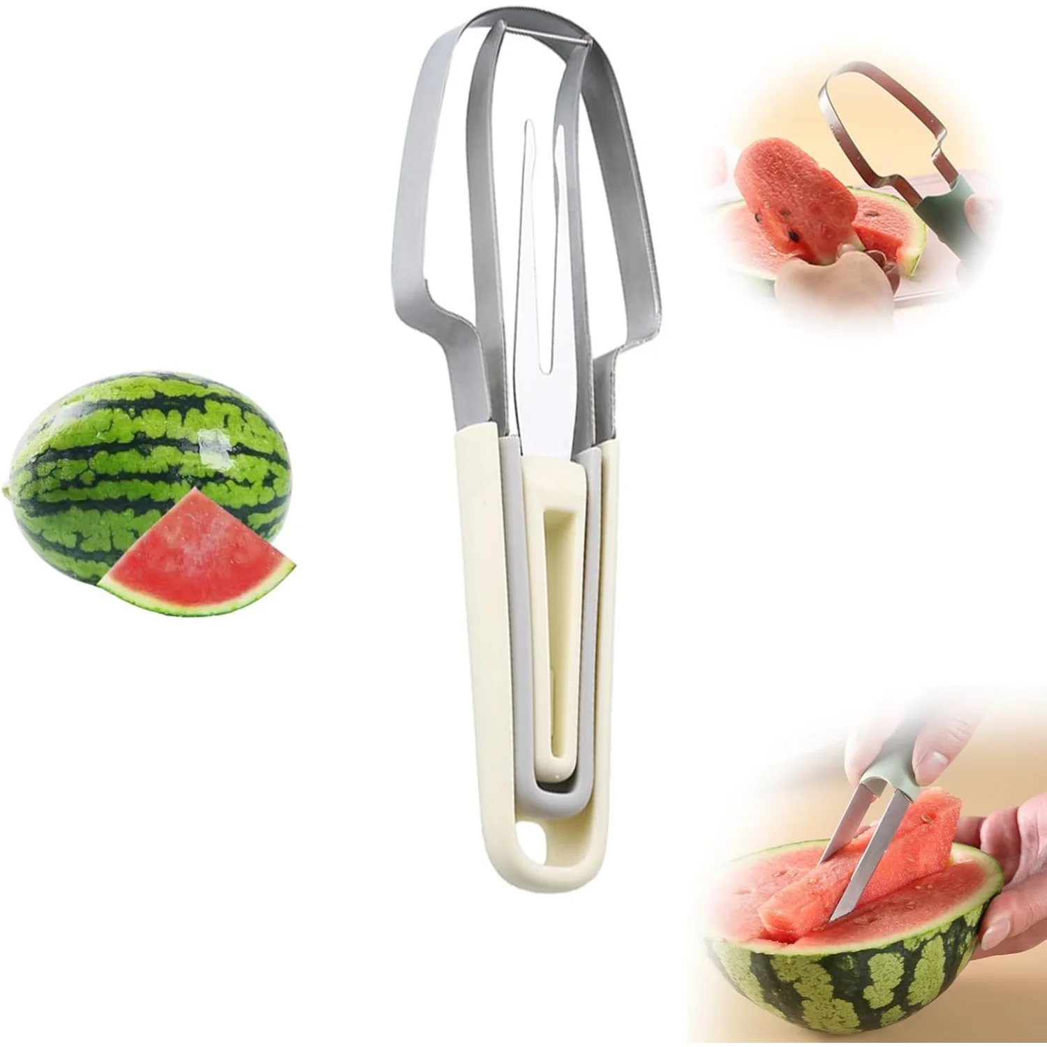 3-in-1 Watermelon  Set  2024 Edition with Stainless Steel Fork, Slicer, and Windmill Blade for Effortless  Use in Summer (1, Gre