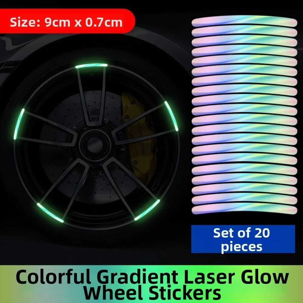 20pcs/set 9*0.7cm Bicycle Reflective Sticker Rainbow Red White PVC Bike Wheels Rainbow Sticker